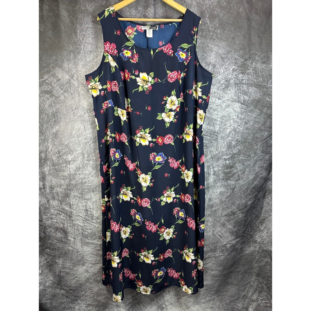 Stacey Tyler Midi Dress Womens 22 Navy Blue Floral Sleeveless No Iron 1301 USA